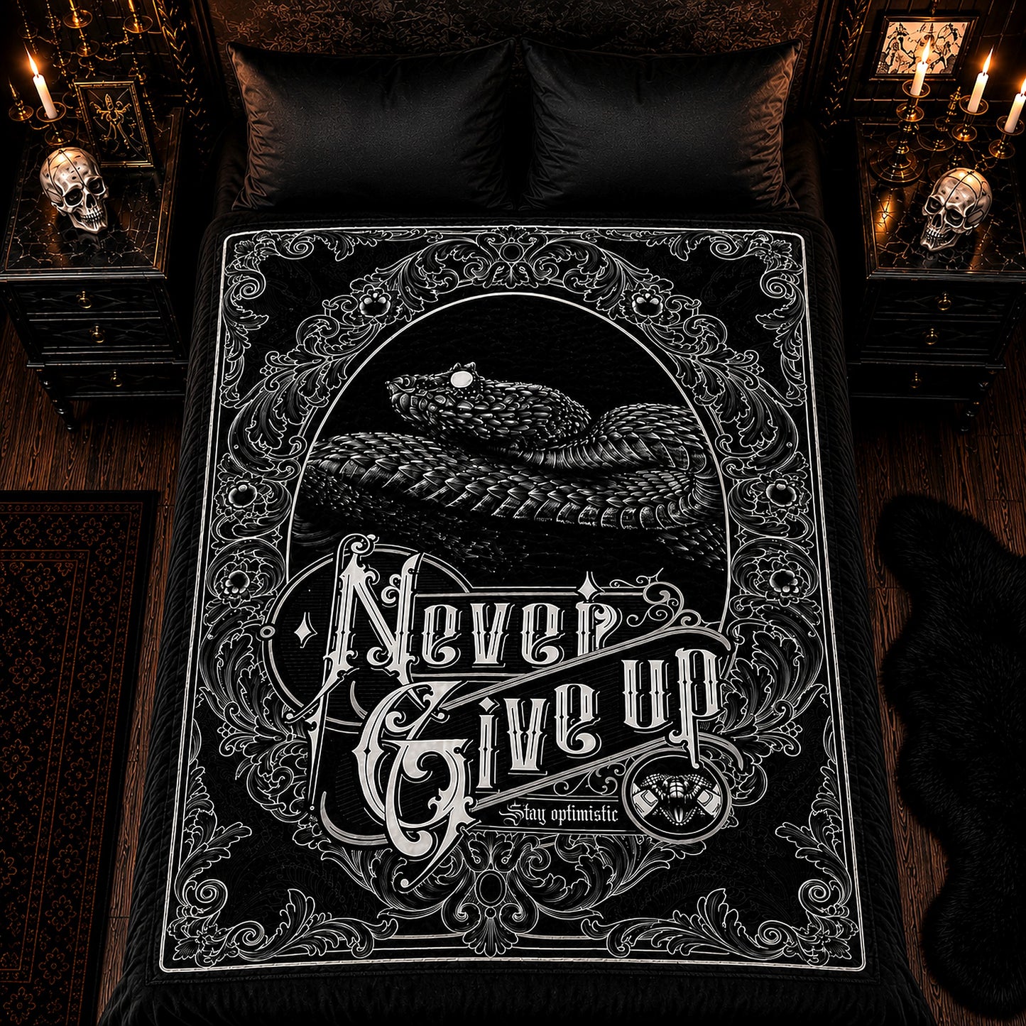 Never Give Up Snake Flannel Blanket