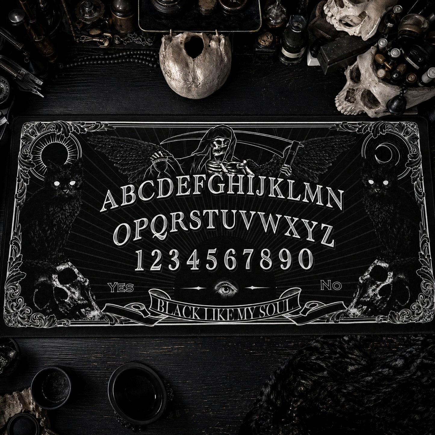 Black Cat Reaper Gothic Desk Mat