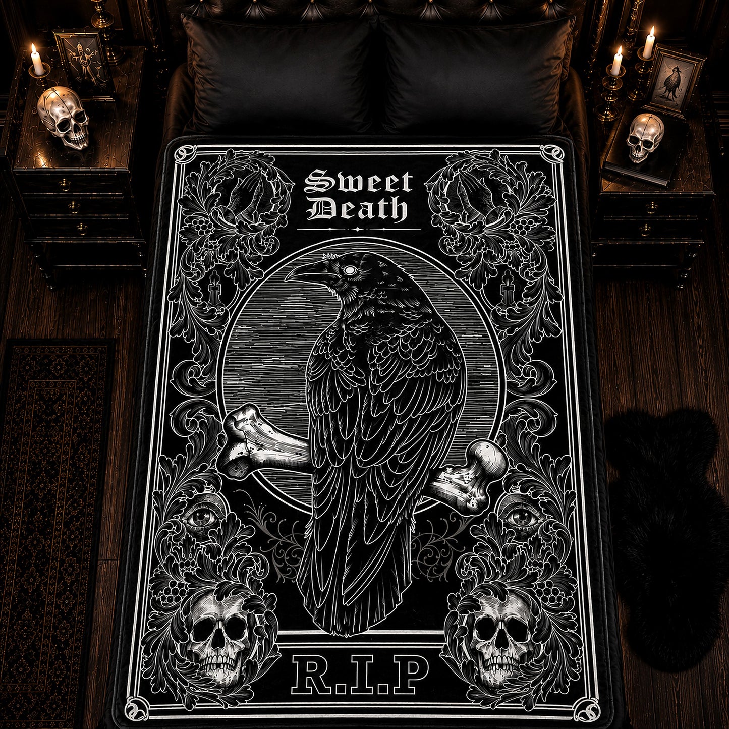 Dark Raven R.I.P Flannel Blanket
