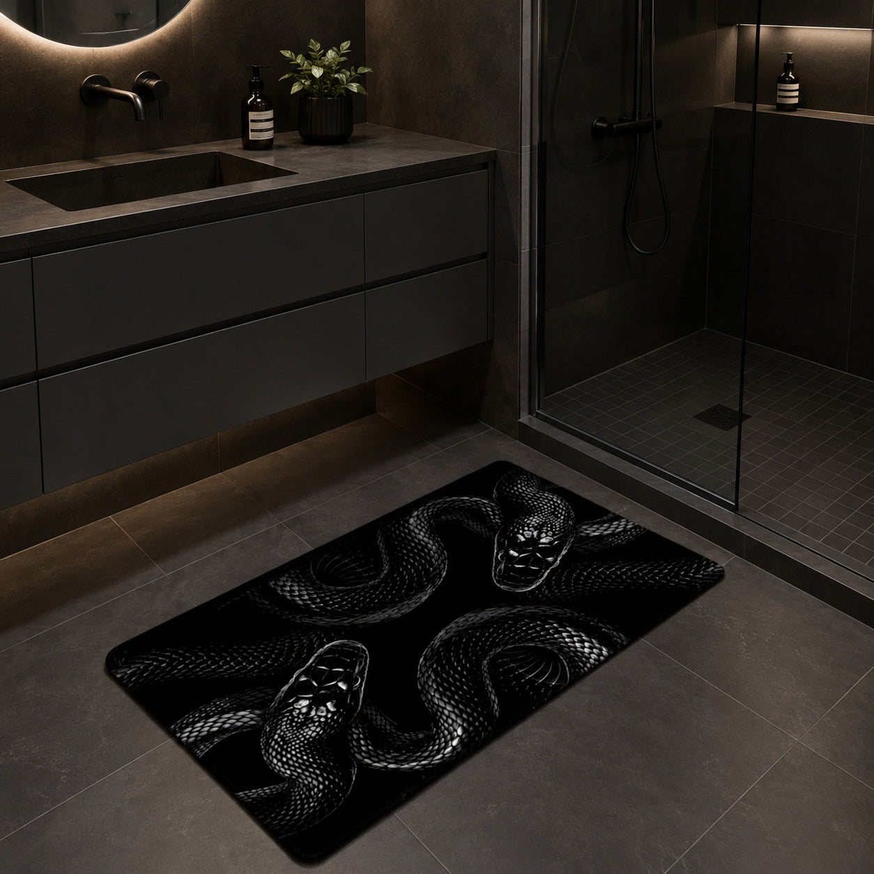 Two-Serpent Gothic Bath Mat