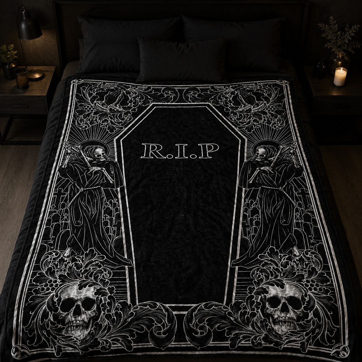 Gothic R.I.P Coffin Flannel Blanket