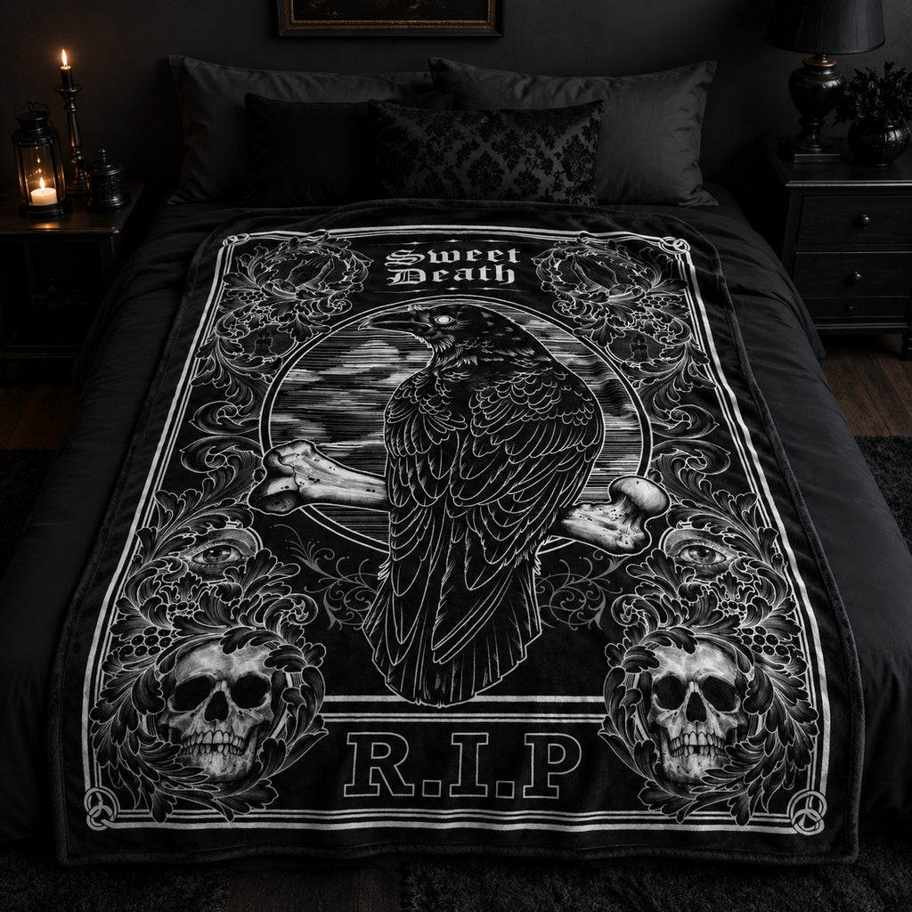 Gothic Crow R.I.P Flannel Blanket