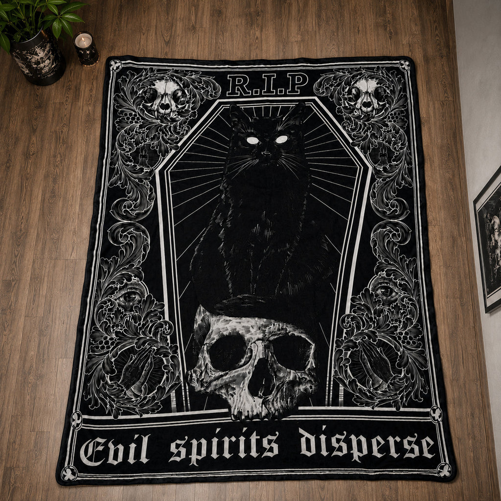 R.I.P Black Cat Gothic Blanket
