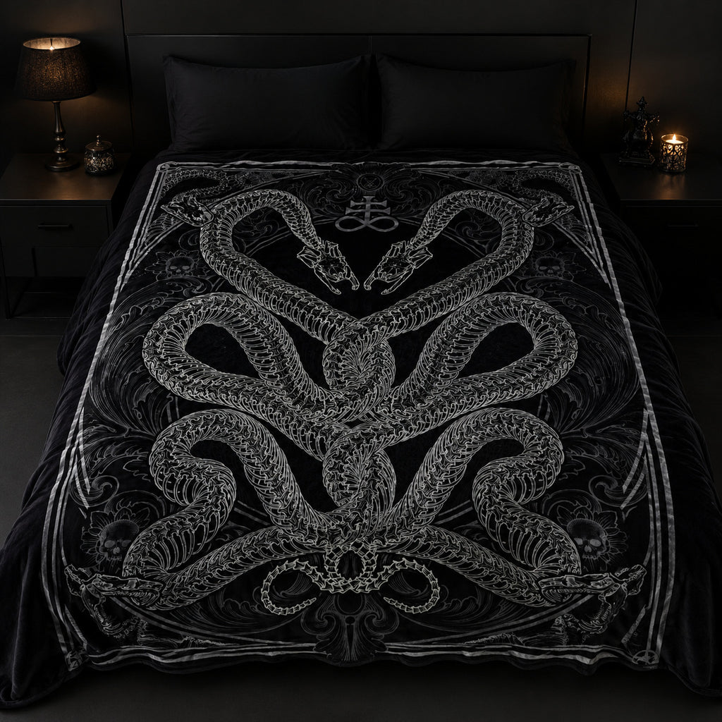 Gothic Snake Skeleton Flannel Blanket
