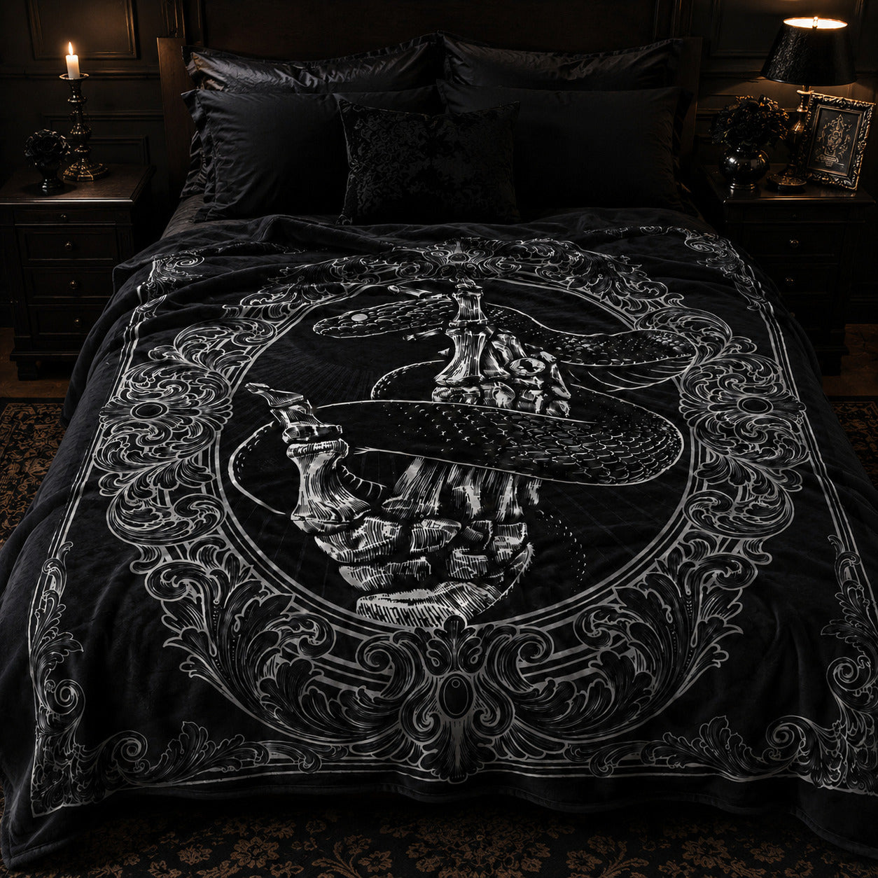Gothic Snake Skeleton Hand Blanket