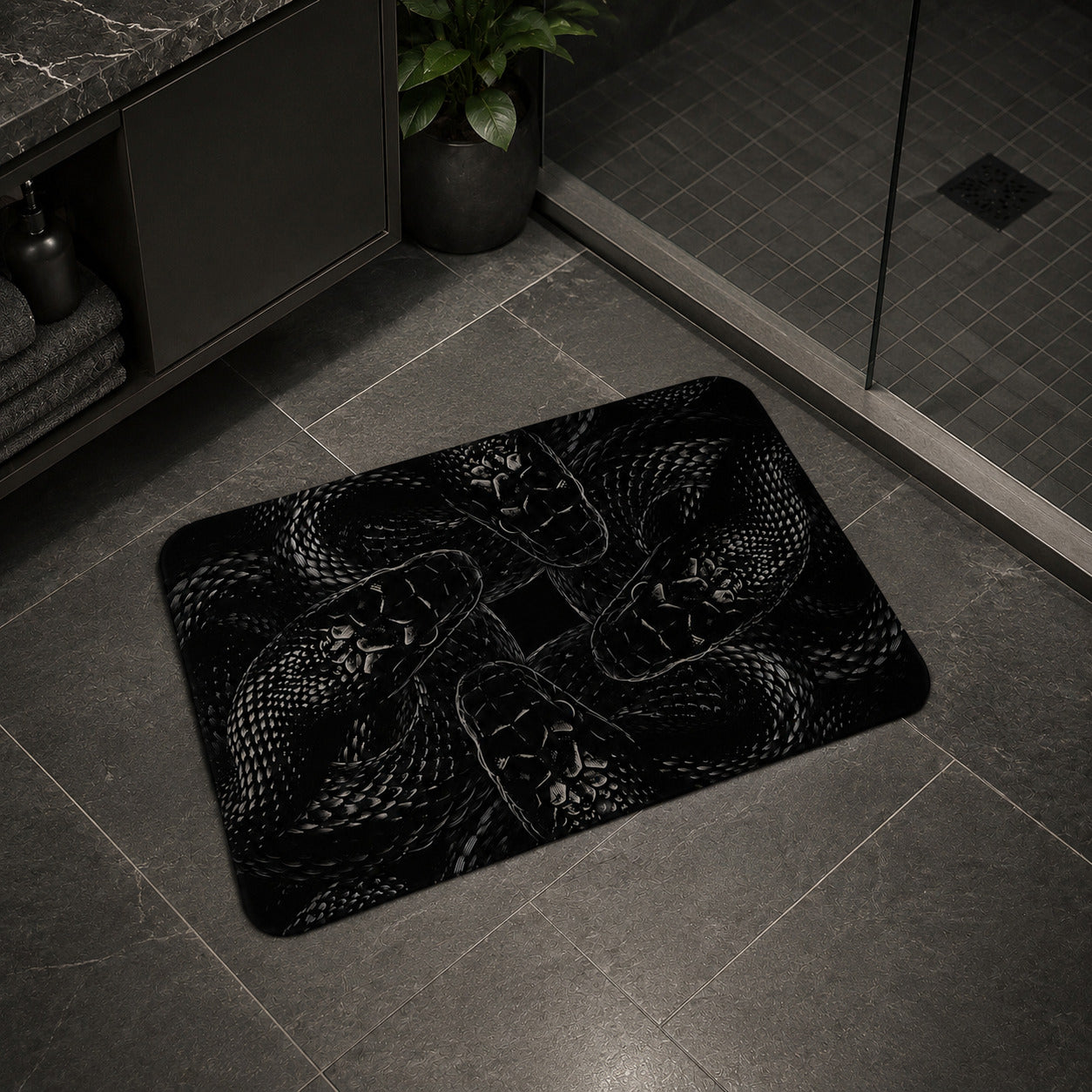 Four-Serpent Gothic Bath Mat