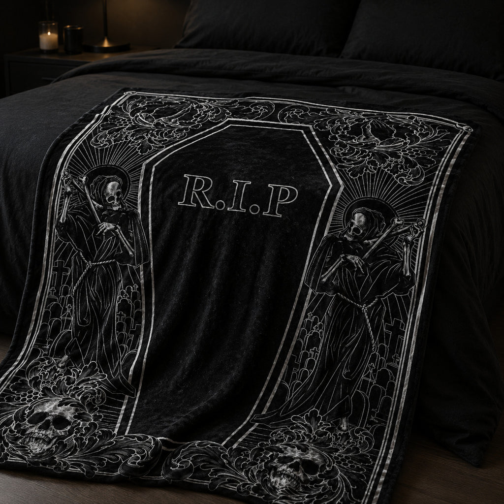 Gothic R.I.P Coffin Flannel Blanket