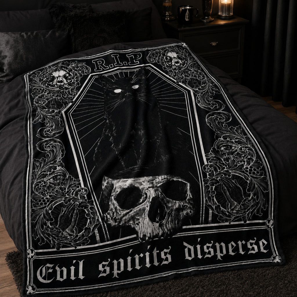 R.I.P Black Cat Gothic Blanket