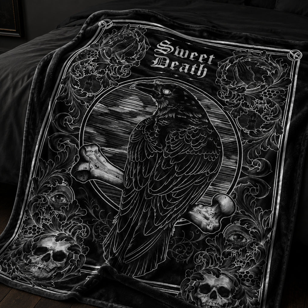 Gothic Crow R.I.P Flannel Blanket