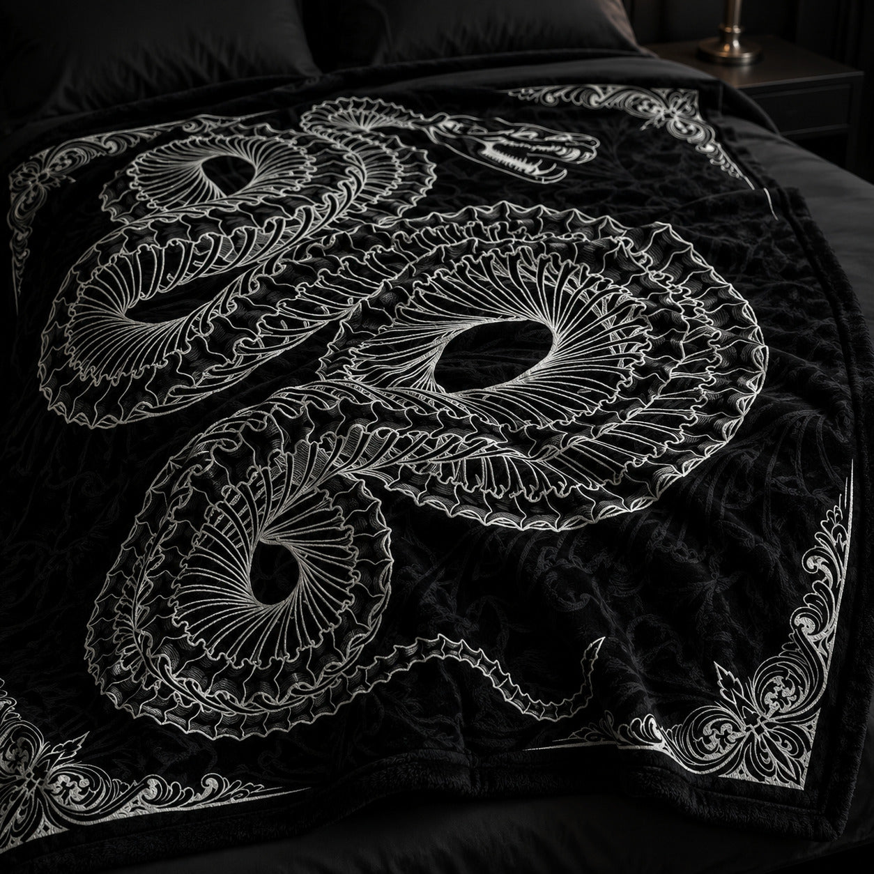 Gothic Snake Skeleton Flannel Blanket