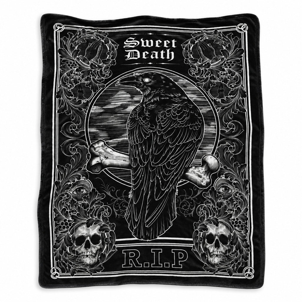 Gothic Crow R.I.P Flannel Blanket