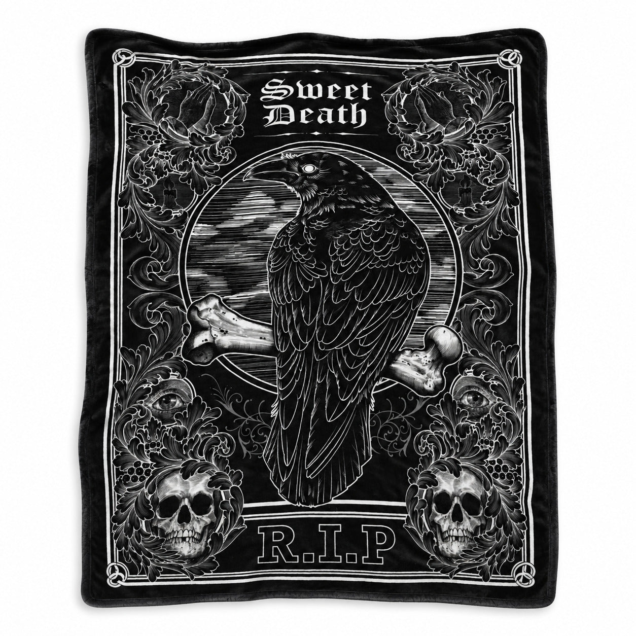 Gothic Crow R.I.P Flannel Blanket