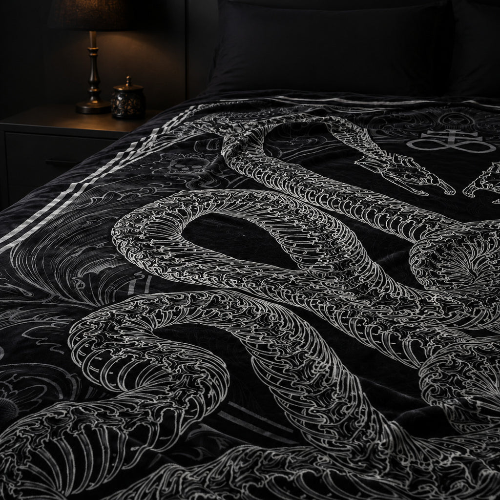 Gothic Snake Skeleton Flannel Blanket