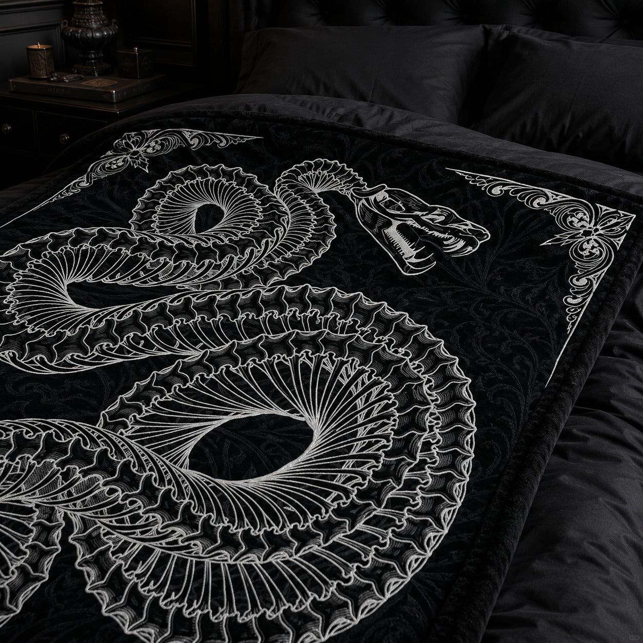 Gothic Snake Skeleton Flannel Blanket