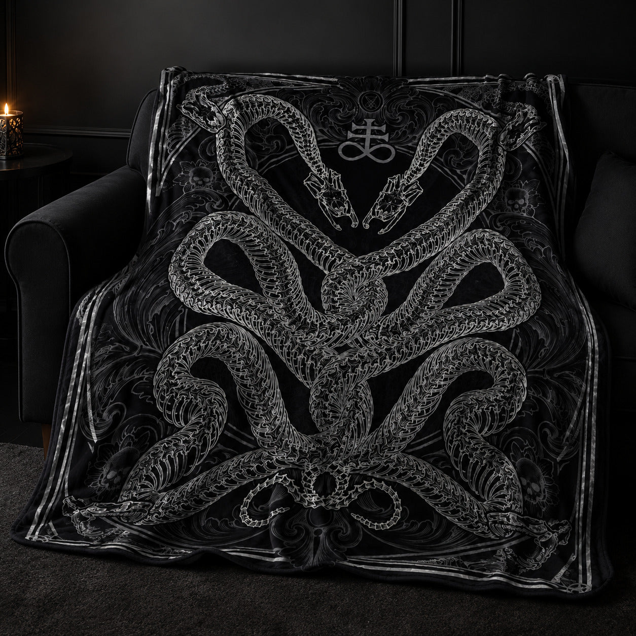 Gothic Snake Skeleton Flannel Blanket