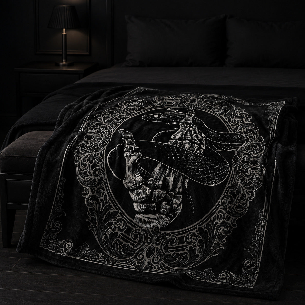 Gothic Snake Skeleton Hand Blanket
