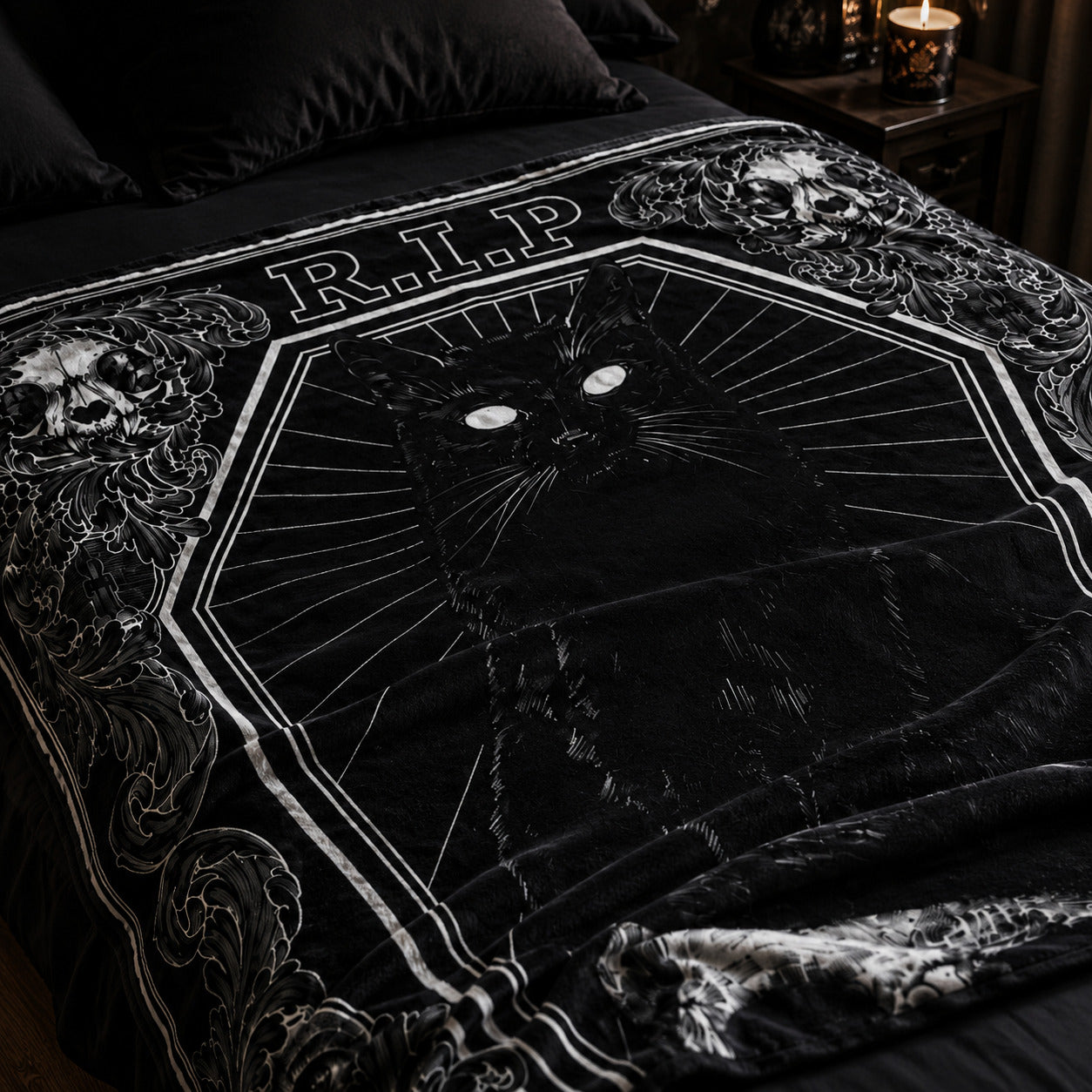 R.I.P Black Cat Gothic Blanket