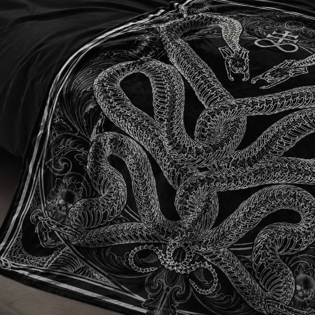 Gothic Snake Skeleton Flannel Blanket