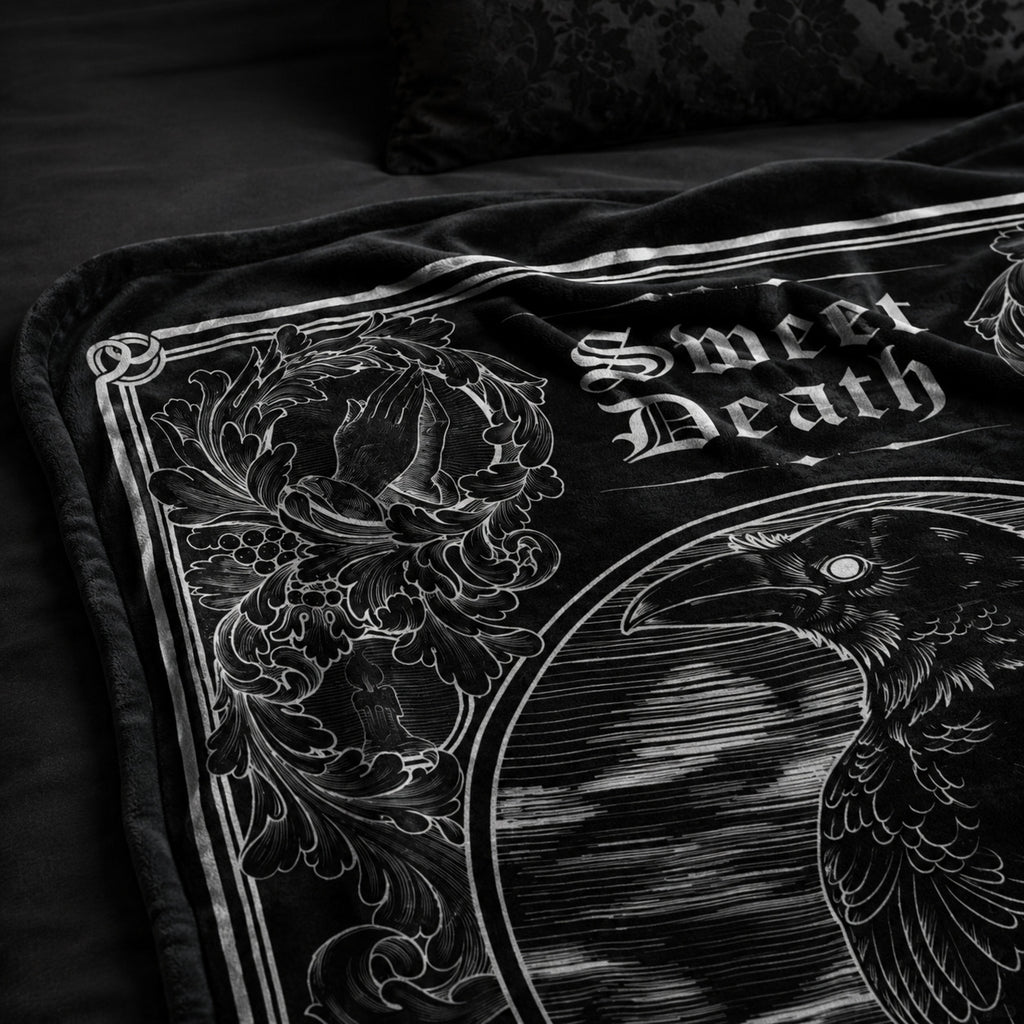Gothic Crow R.I.P Flannel Blanket