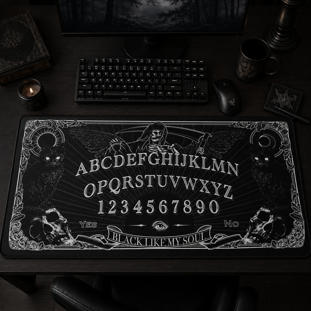 Gothic Black Cat Desk Mat